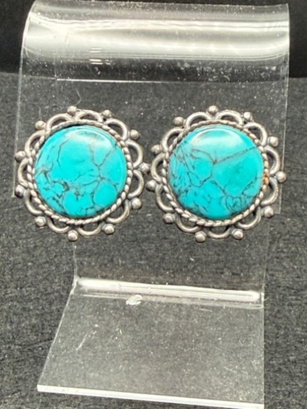 Sancrest Signed Turquoise-Color Stone Silver-Tone Clip-On Earrings